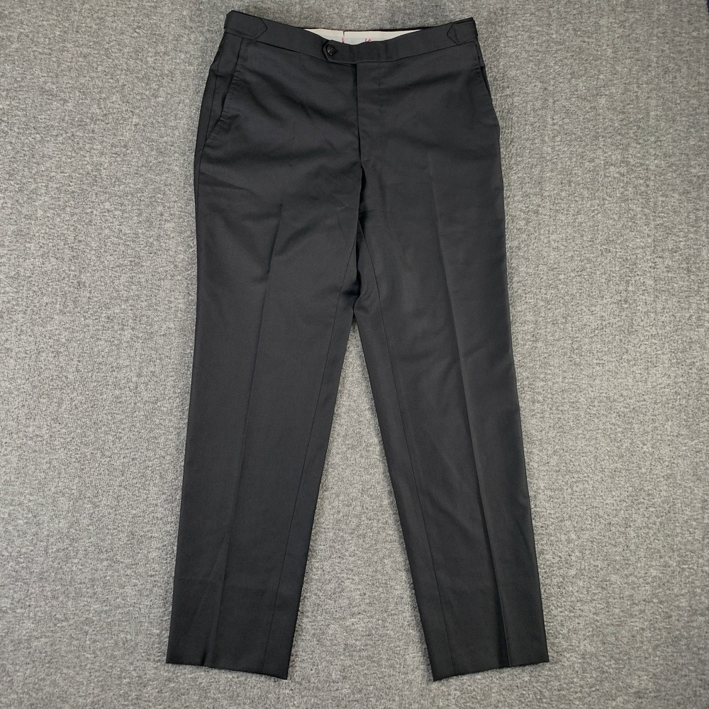 Isaia Napoli Dress Pants Men 30x29 Black Side Straps Trousers Silk Old Money